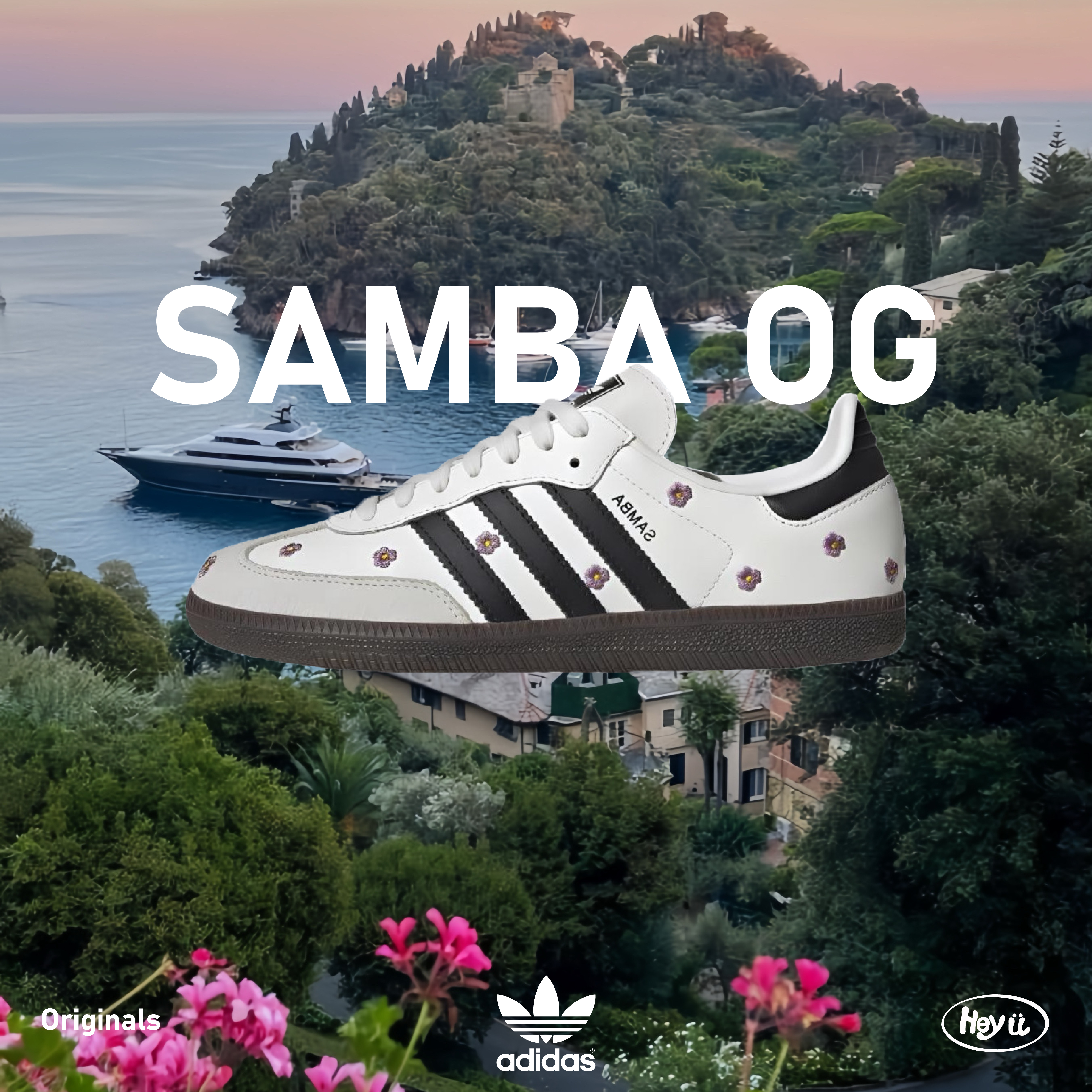 Adidas Originals SAMBA OG 白色刺繡花卉