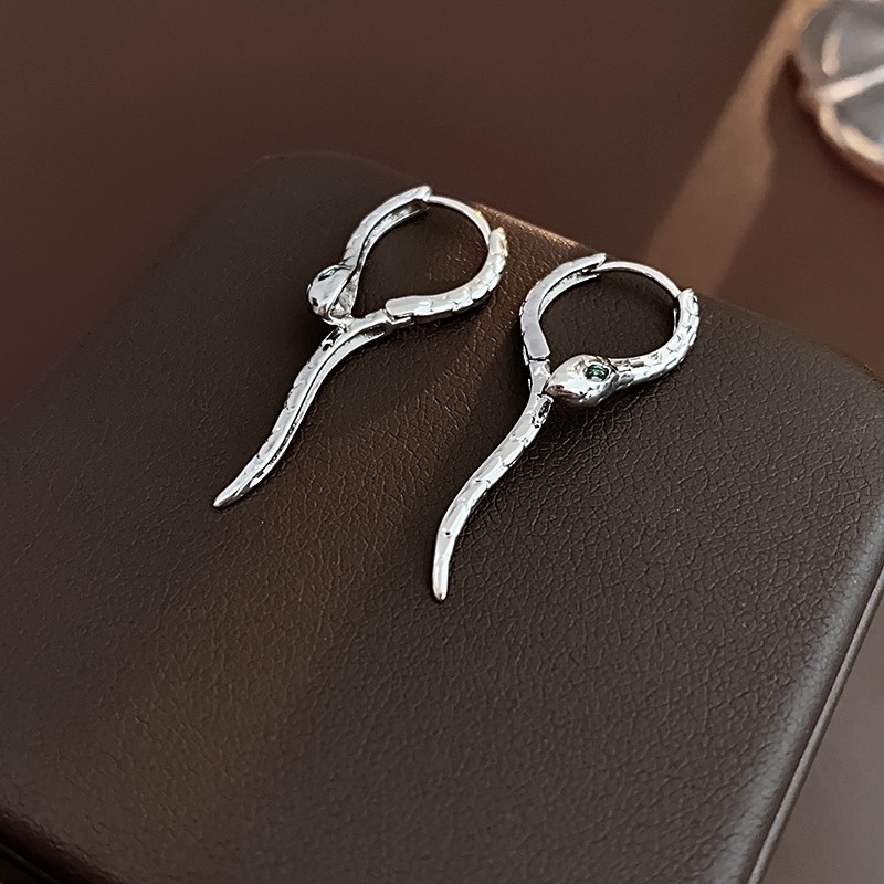 18k個性銀鑽蛇 綠寶石眼長/短纏繞耳釦釘