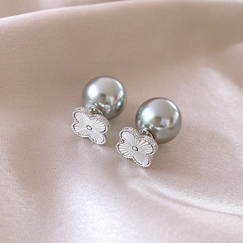 18k低奢激光四葉草 夢幻珍珠系後扣耳釘