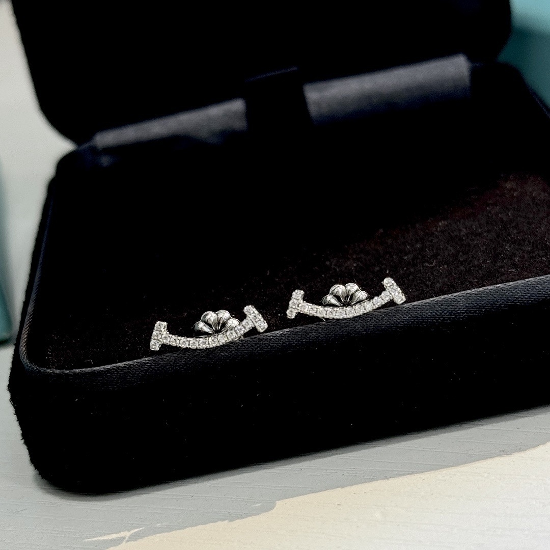 s925純銀 Ti高奢經典微笑線滿鑽定製耳釘