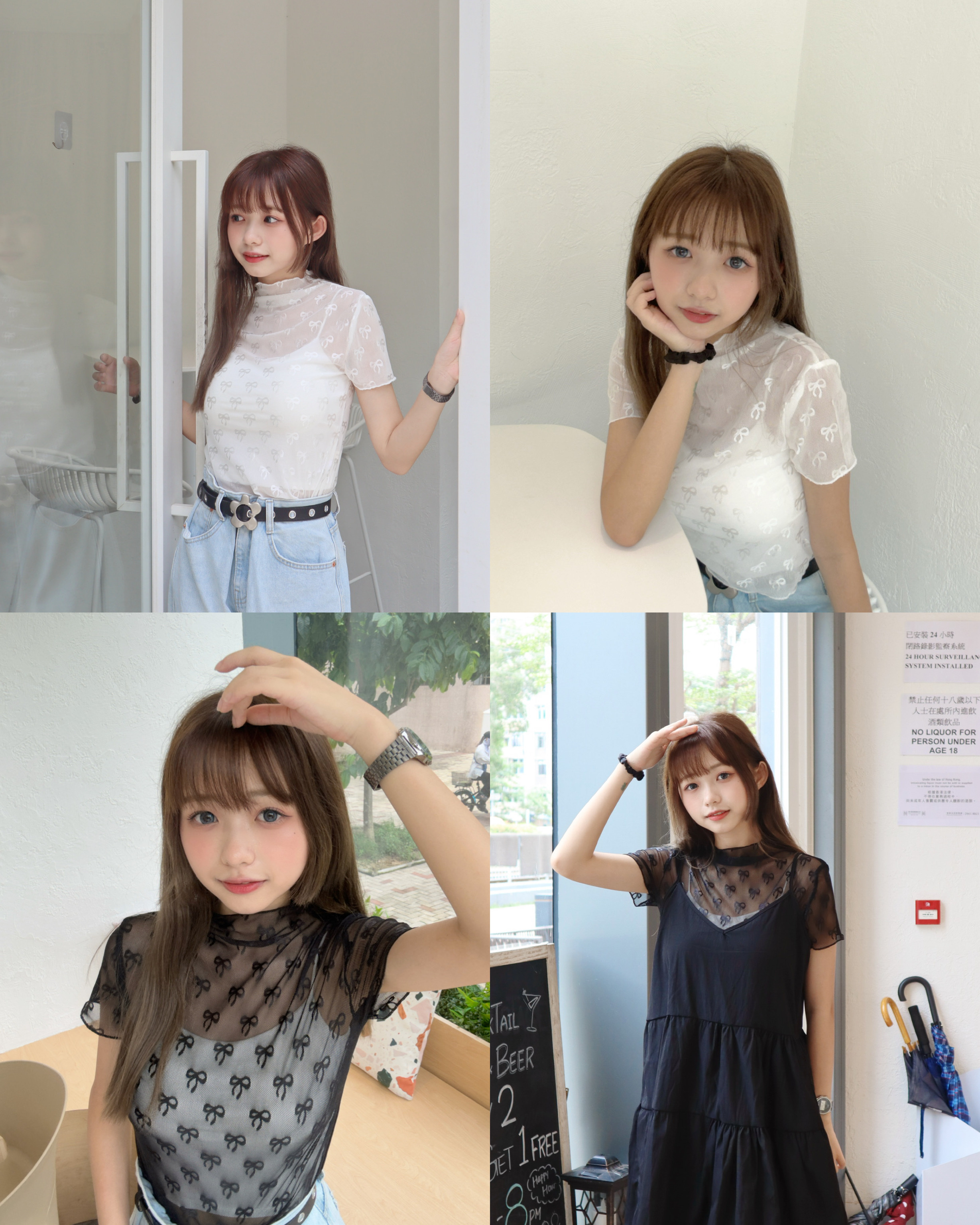 comeback!超韓～Ribbon透感短袖Top 兩色入