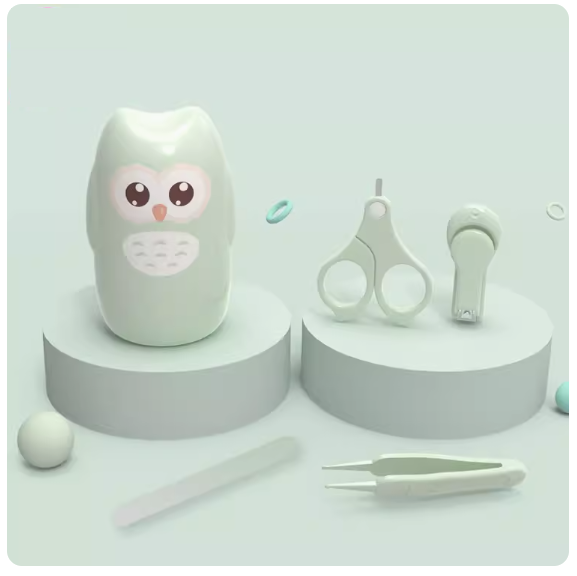 Popular baby nail clipper set (cartoon owl children's nail care set-green)