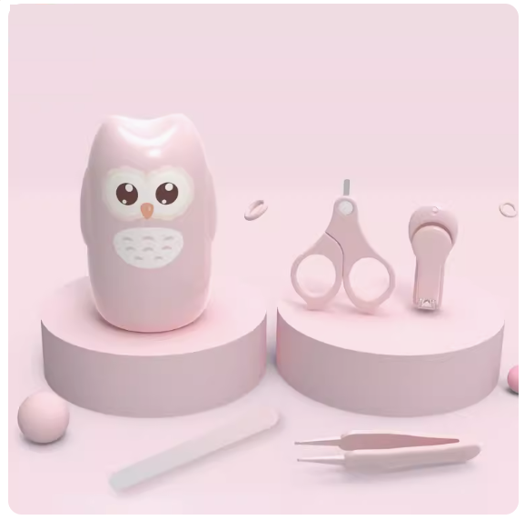 Popular baby nail clipper set (cartoon owl children's nail care set-pink)