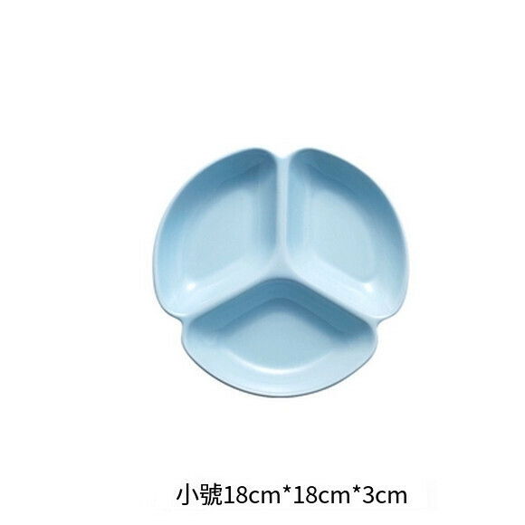 爆款陶瓷三格盤水果盤小吃碟兒童分格餐盤（7寸三格盤（藍色） ）