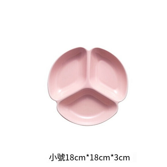 爆款陶瓷三格盤水果盤小吃碟兒童分格餐盤（7寸三格盤（粉色））