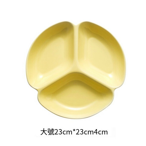 爆款陶瓷三格盤水果盤小吃碟兒童分格餐盤（9寸三格盤（黃色） ）