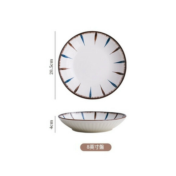 Popular ceramic plate breakfast plate vegetable plate deep soup plate dinner plate fruit plate snack plate (Lanhe 8-inch rice plate)