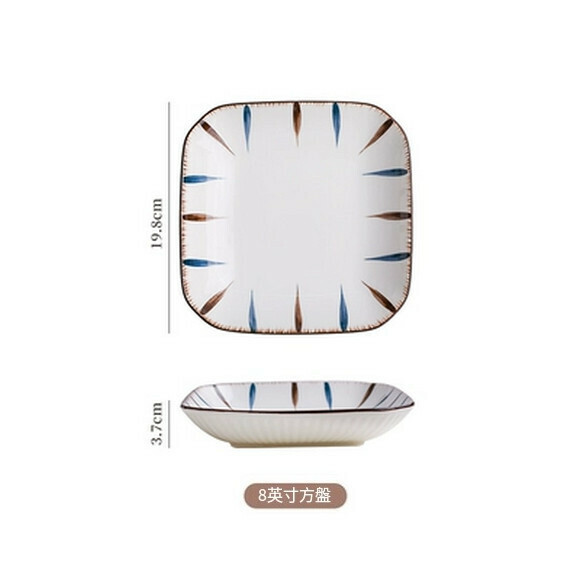 Popular ceramic plate breakfast plate vegetable plate deep soup plate dinner plate fruit plate dessert plate (Lanhe 8-inch square plate)