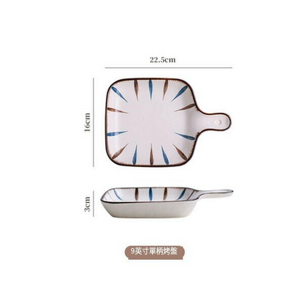Popular ceramic plate breakfast plate vegetable plate deep soup plate dinner plate fruit plate dessert plate (Lanhe 9-inch handle plate)