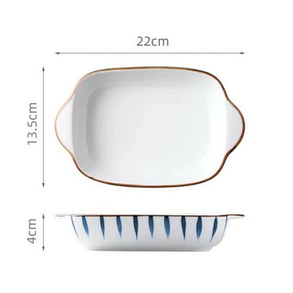 Popular double-ear ceramic baking tray, oven cheese baked rice plate, microwave oven baking bowl (9-inch double-ear baking tray with hair straw)