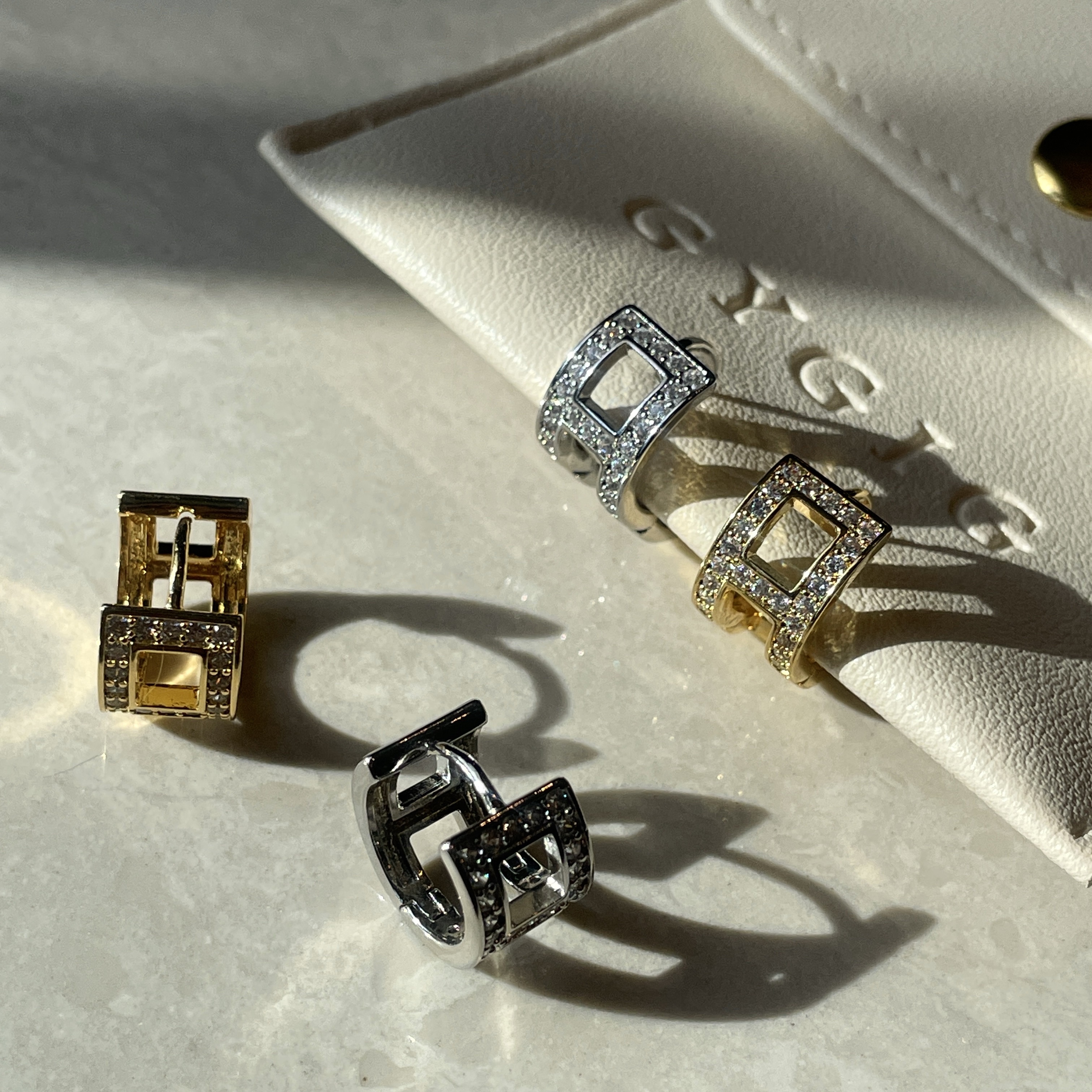 18k H金銀水鑽”高級設計精緻耳釦釘