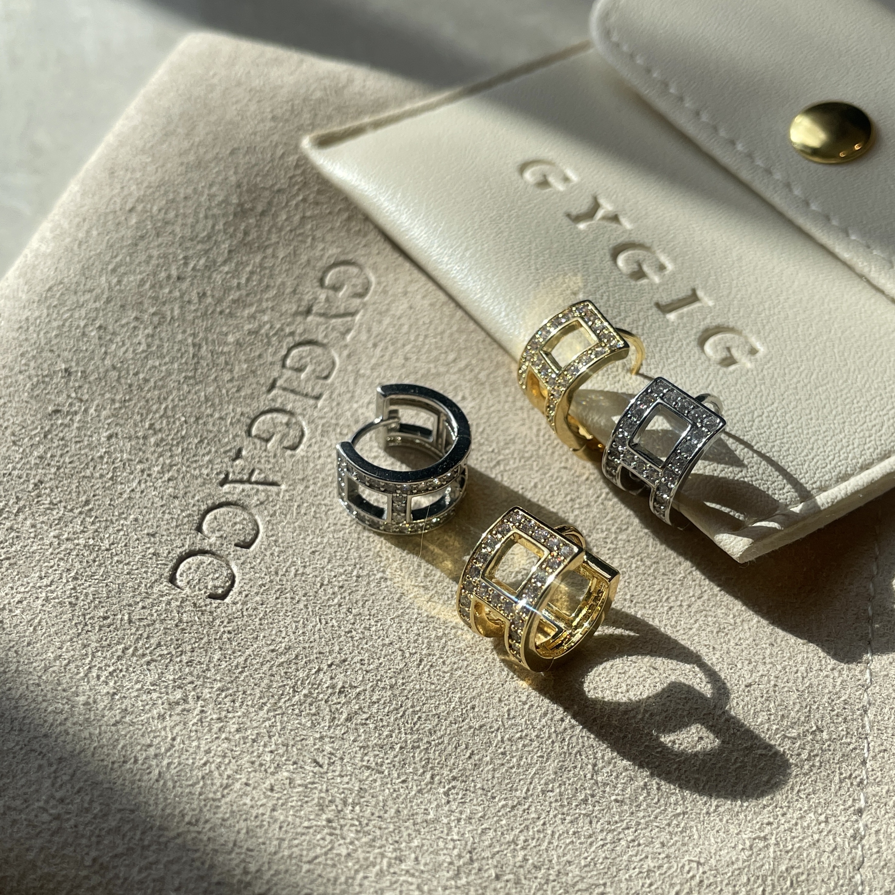 18k H金銀水鑽”高級設計精緻耳釦釘