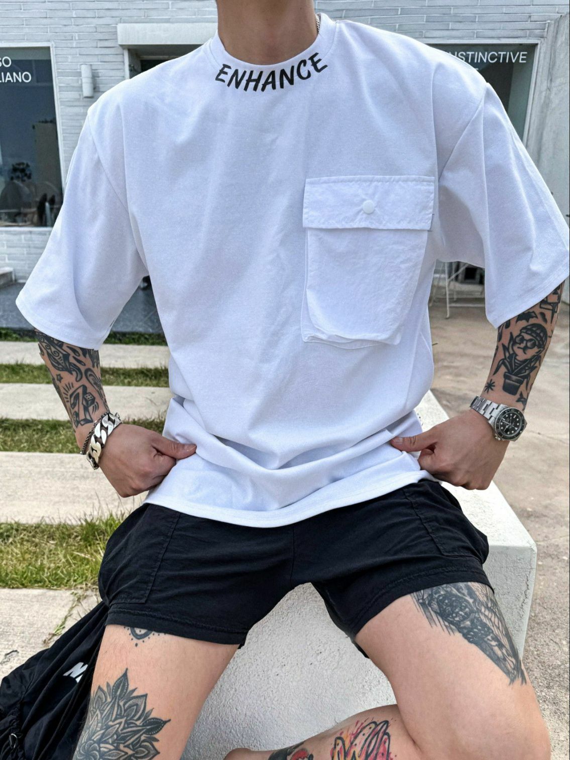 英文字袋口短袖Tee PLUS82HIYA-090T