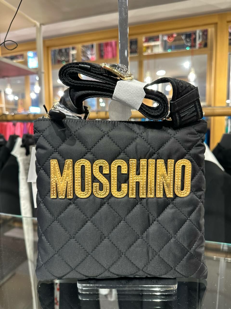 [S] MOSCHINO EMBROIDERED LOGO SHOULDER BAG,BLACK, 667111929684 (SM865)