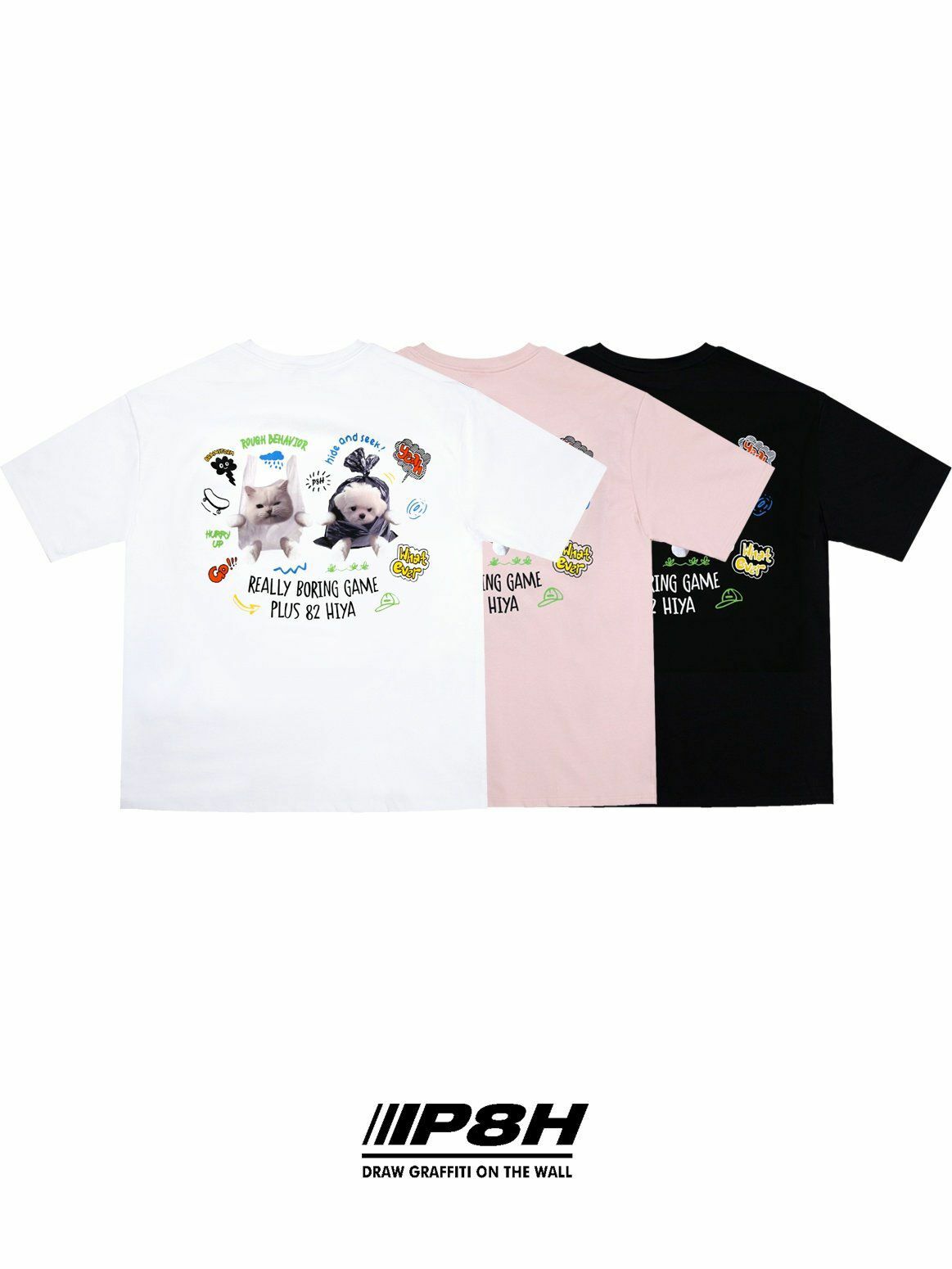 英文字貓狗圖案短袖Tee PLUS82HIYA-091T