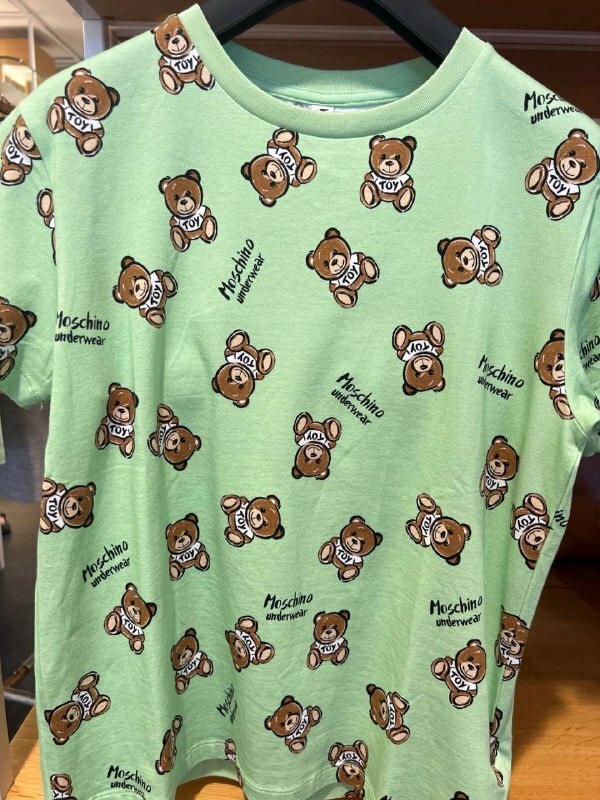 [S] MOSCHINO ALLOVER TEDDY BEAR UNDERWEAR PRINT T-SHIRT,GREEN, 231V6A070444171449 (SM866)