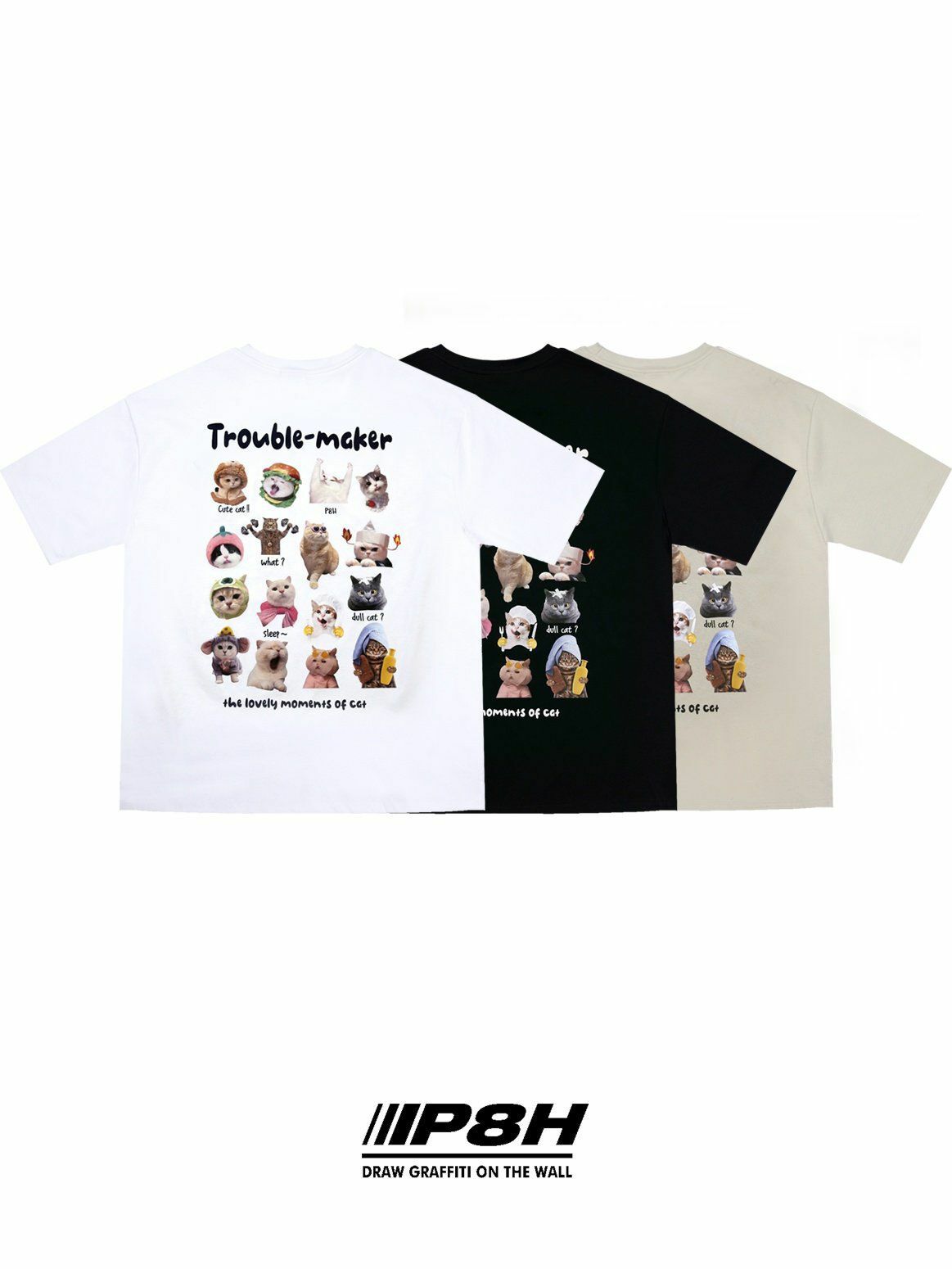 英文字貓仔圖案短袖Tee PLUS82HIYA-092T