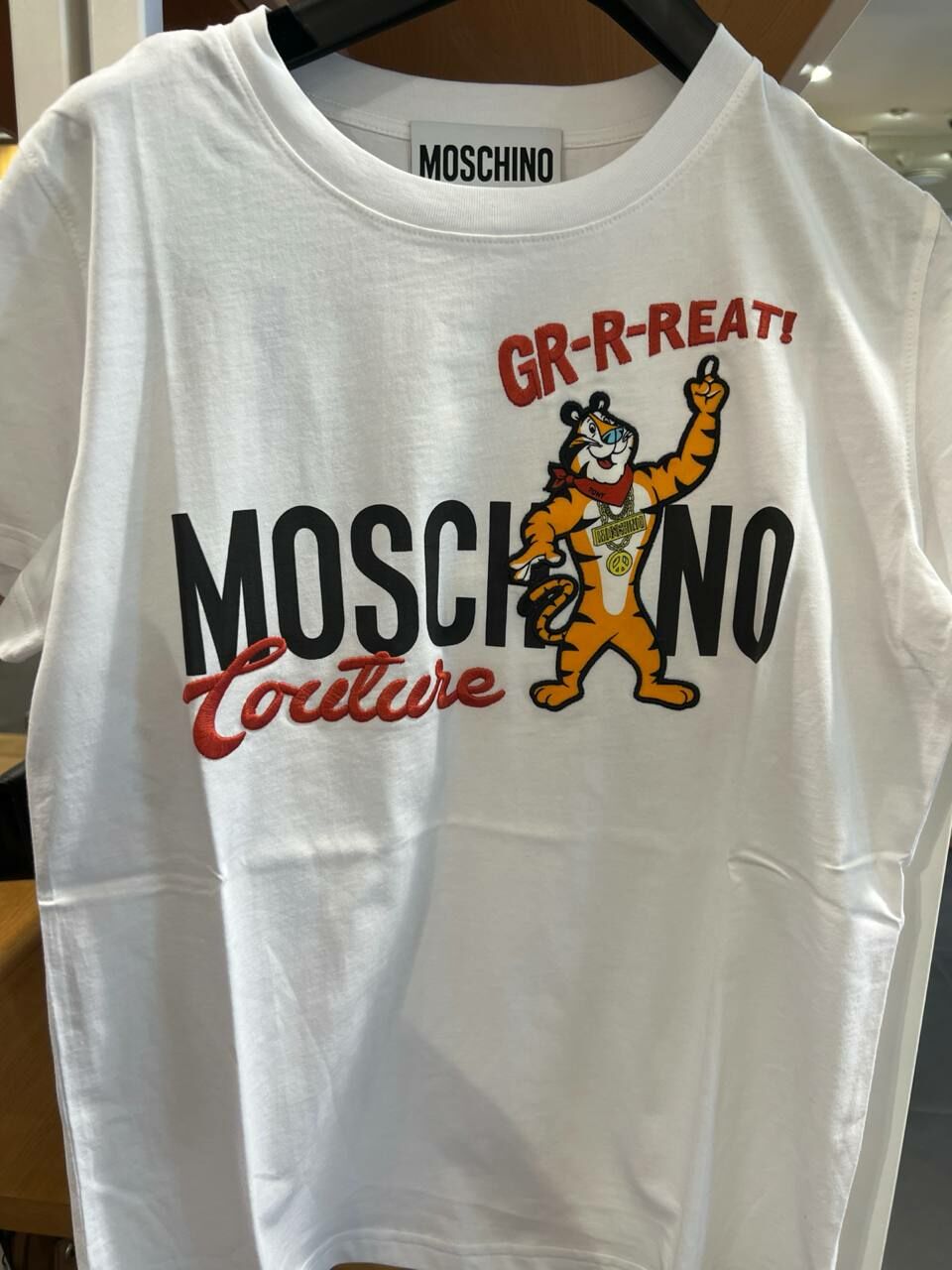 [S] MOSCHINO COUTURE PRINT WITH GREAT TIGER T-SHIRT,WHITE, D1A077910401001 (SM867)