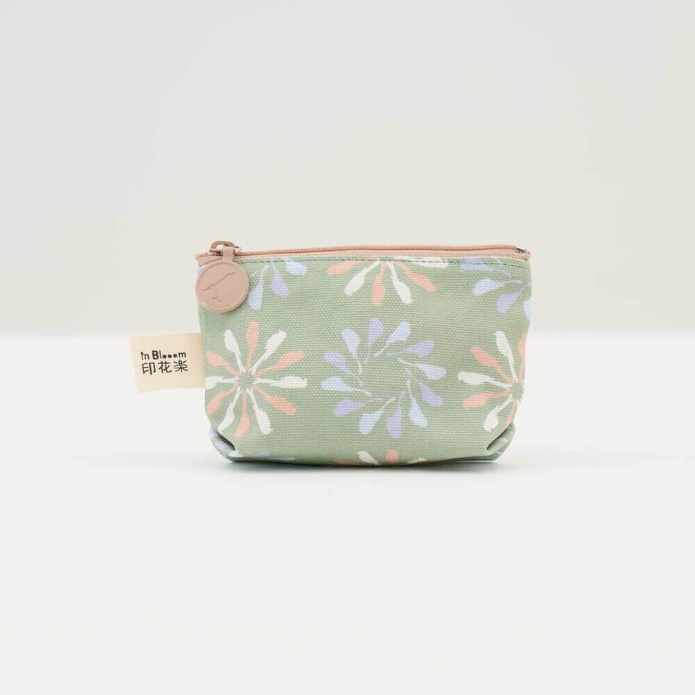 Zipper Mini Purse/Black Drongo Circles/Green Spring Garden