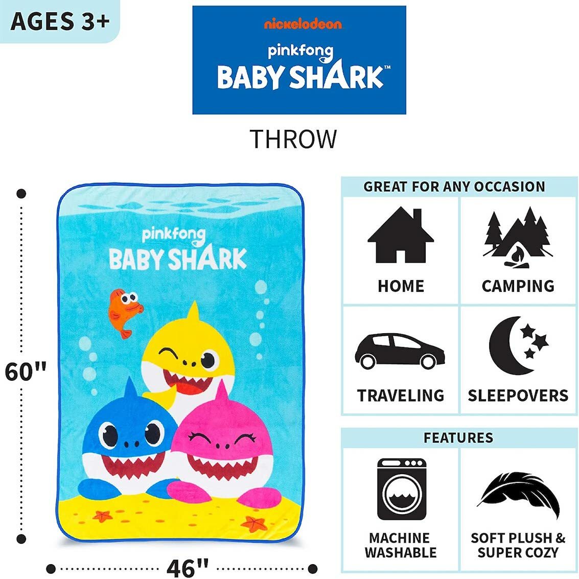 美國 Baby Shark 超柔軟毛絨毯