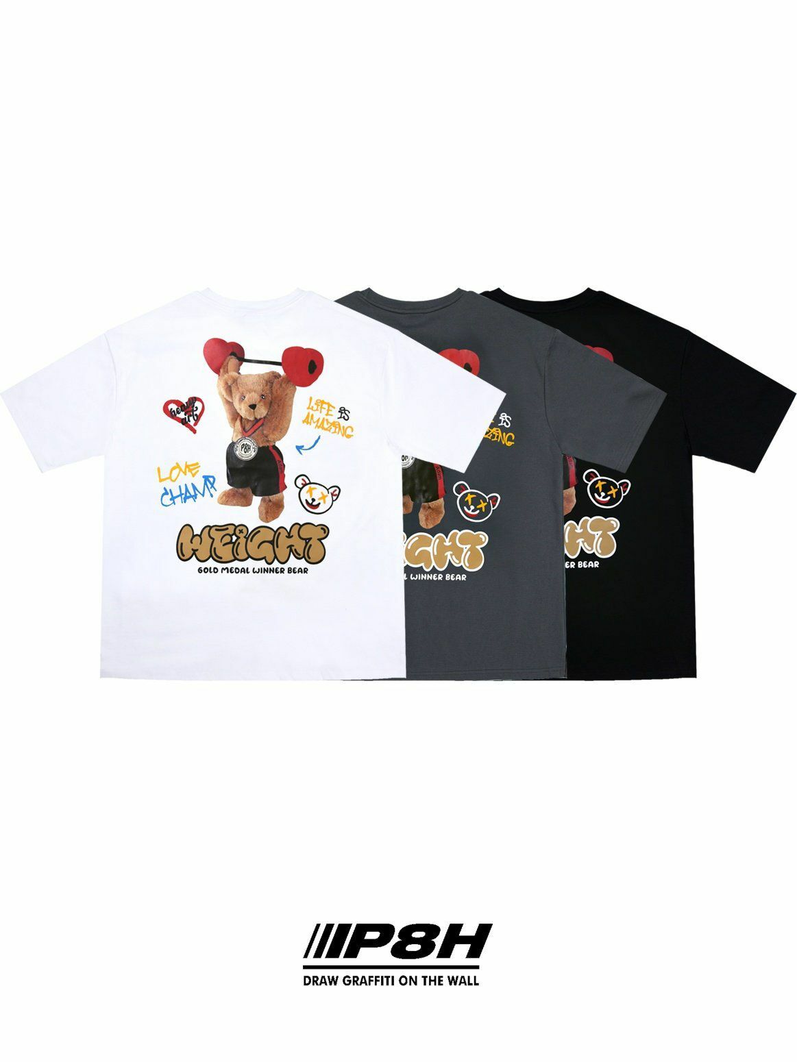 英文字熊仔圖案短袖Tee PLUS82HIYA-093T