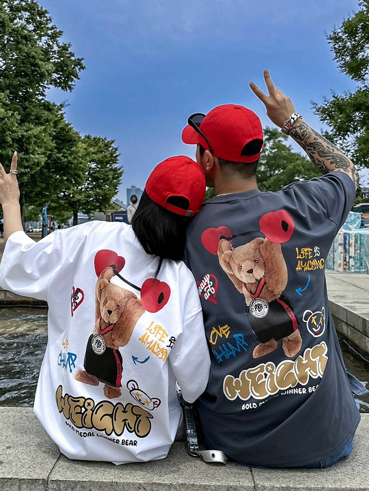 英文字熊仔圖案短袖Tee PLUS82HIYA-093T