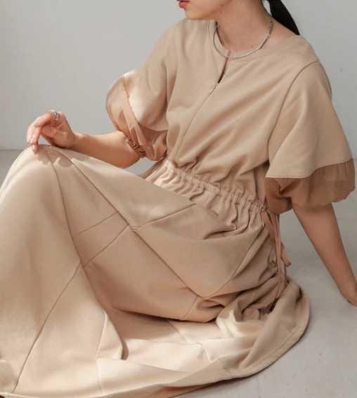 2Way 透明紗袖喇叭連身裙