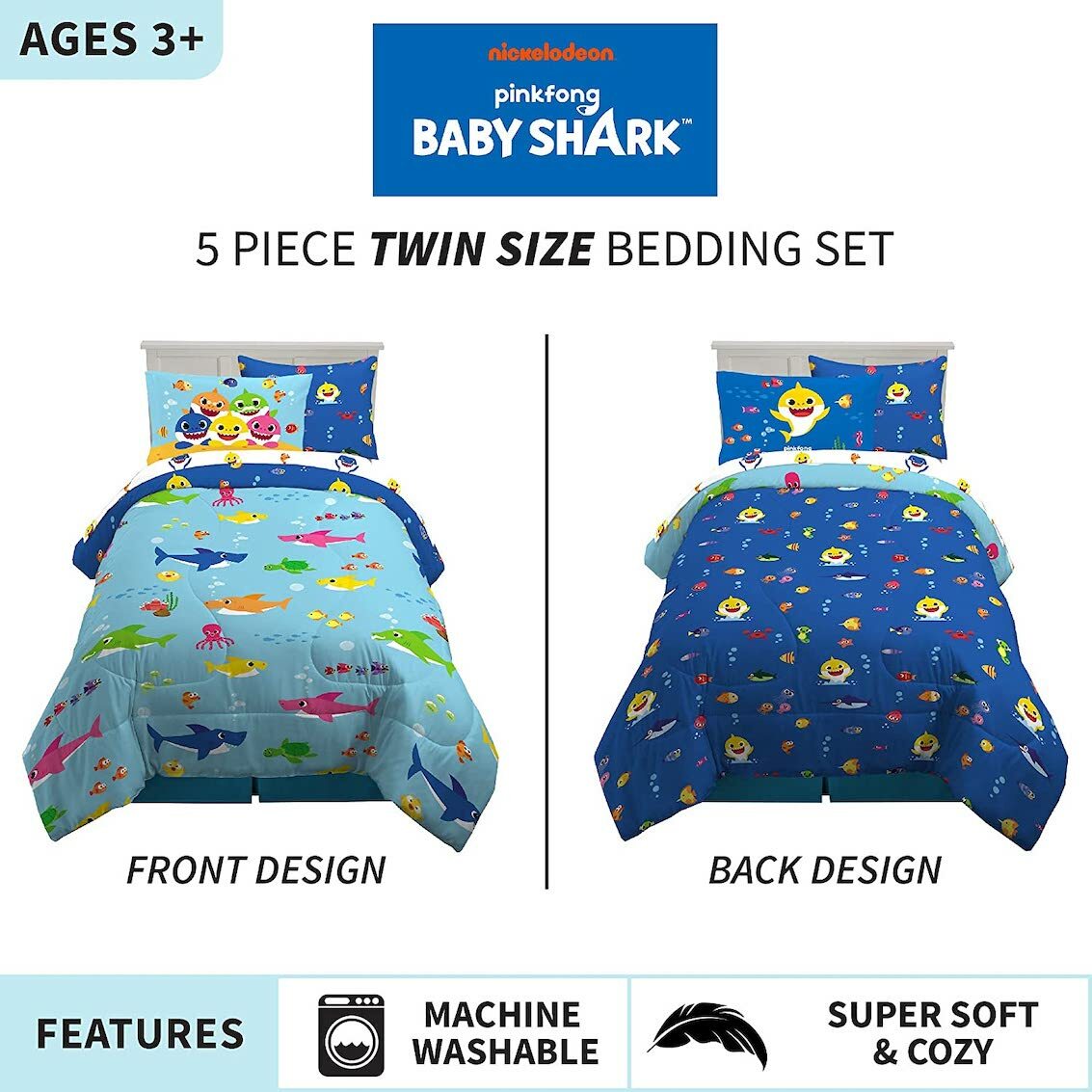 美國 Baby Shark 5 件裝床上套裝 (單人床)