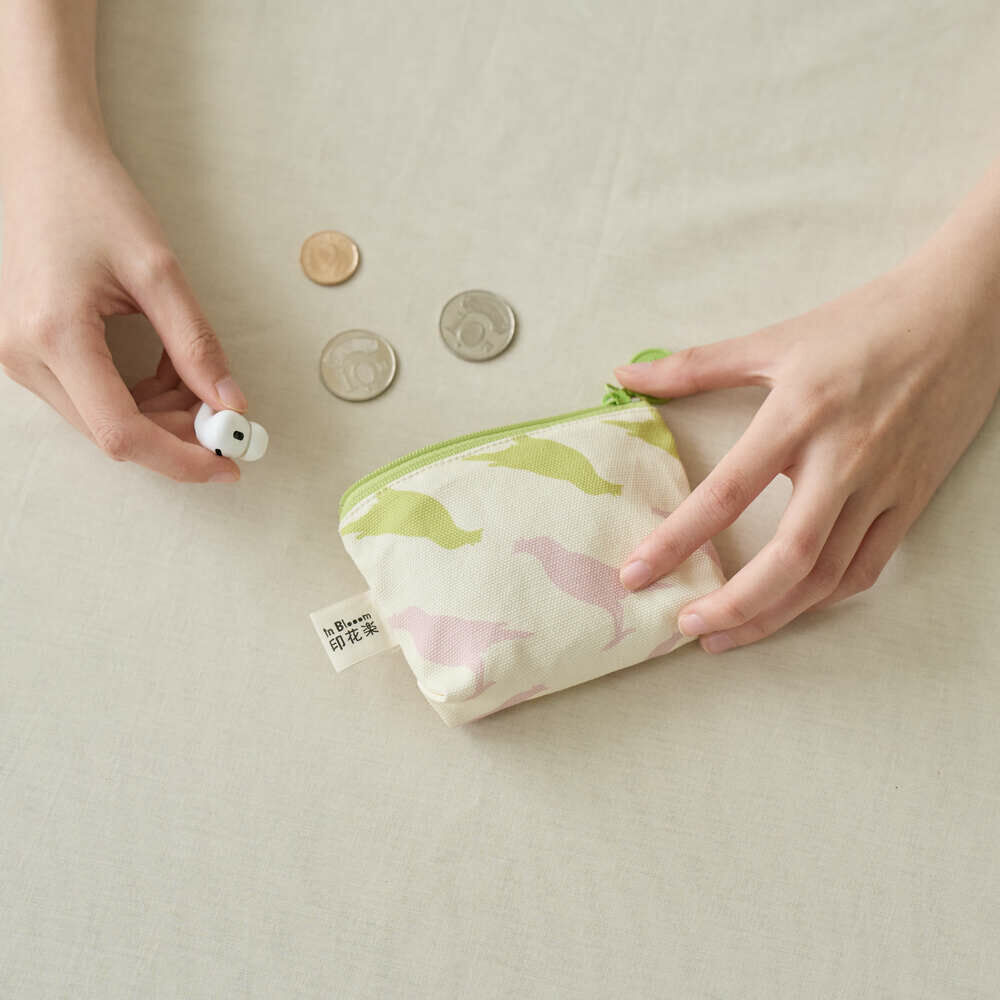 Zipper Mini Purse/Crested Myna No.5/Cherry Blossom