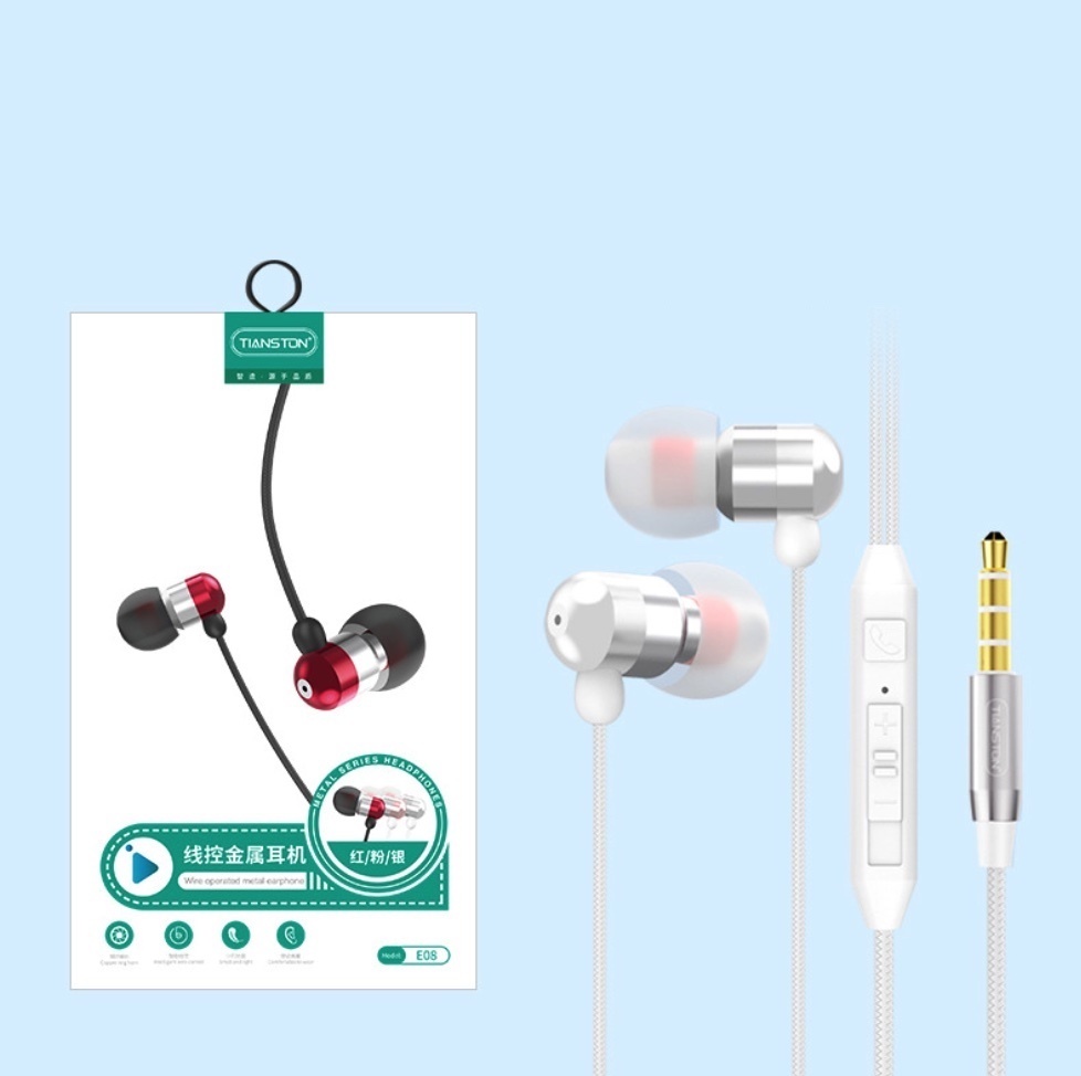 Popular wired in-ear round hole metal headphones for Huawei vivo/oppo (E08 silver [boxed])