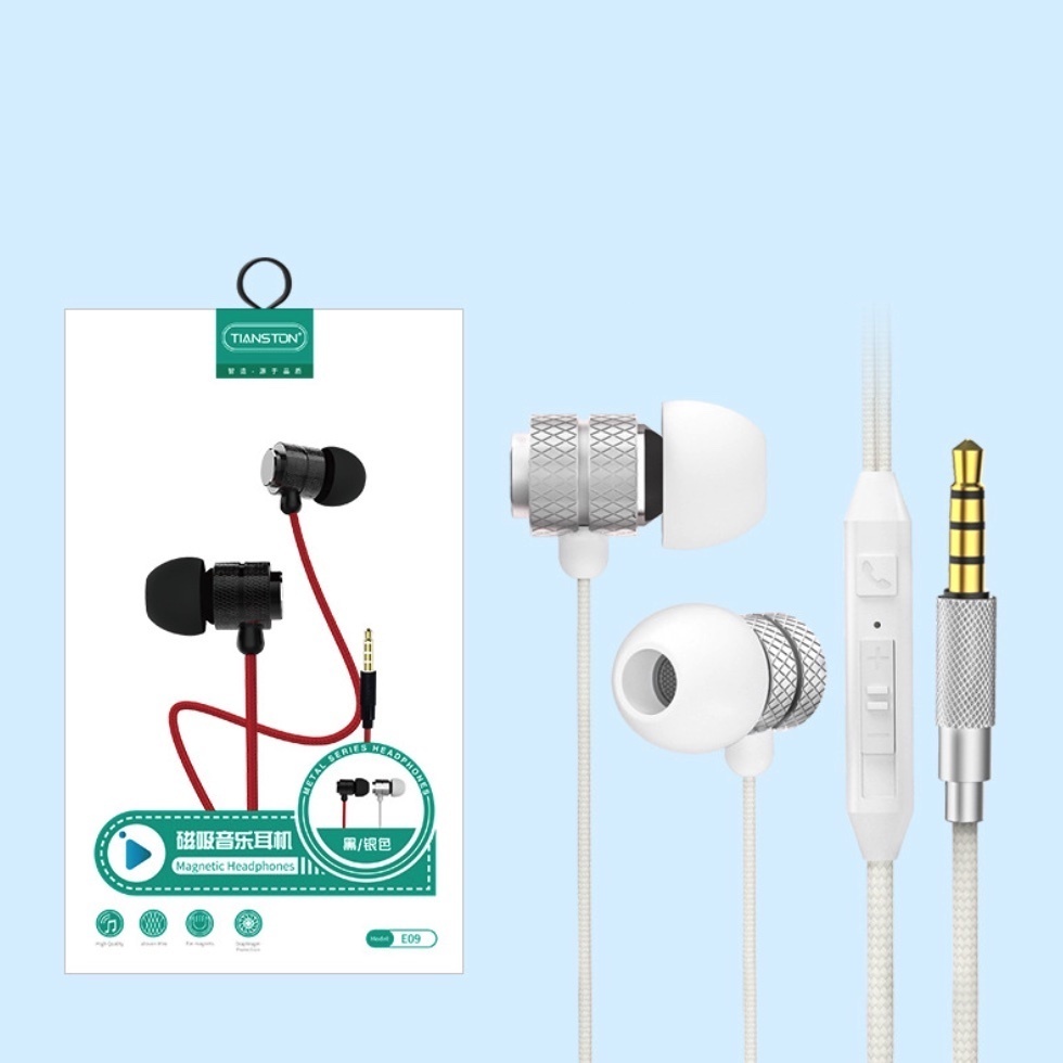 Popular wired in-ear round hole metal headphones for Huawei vivo/oppo (E09 silver [boxed])