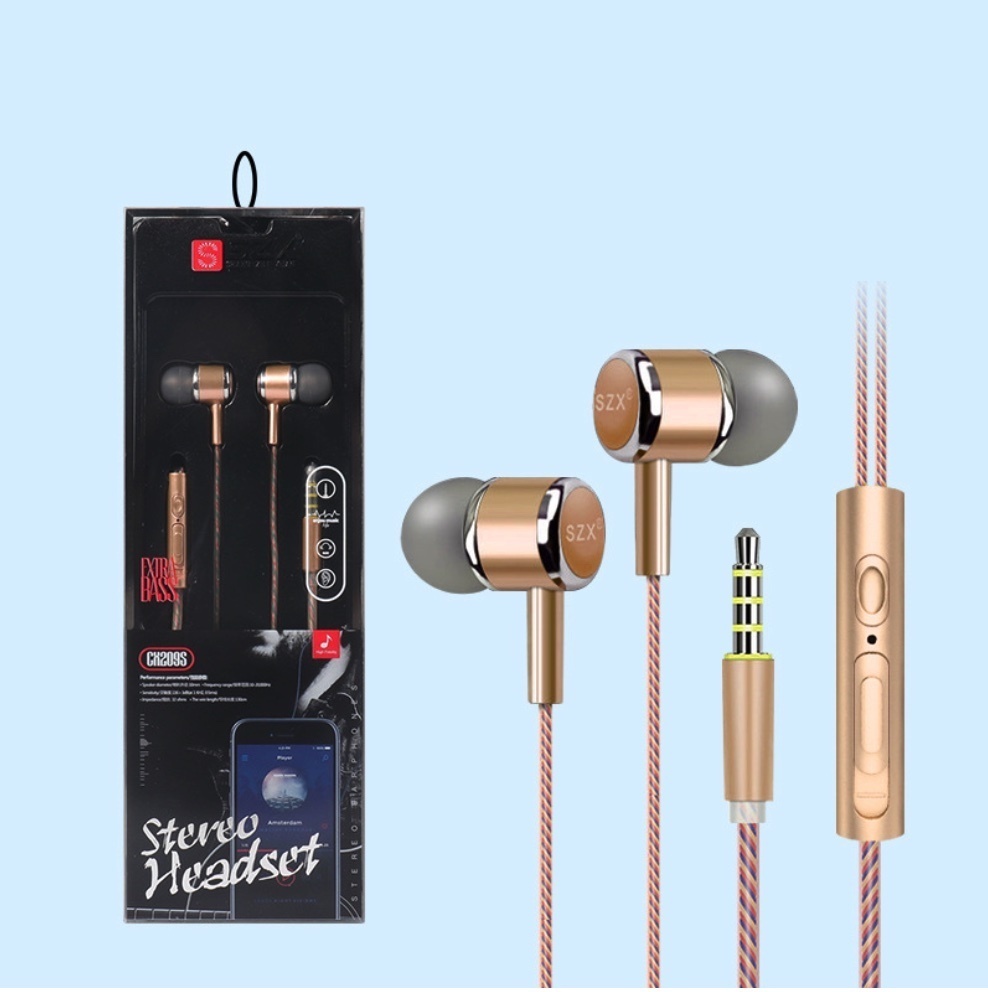 Popular crystal mic in-ear earphones (rich gold)
