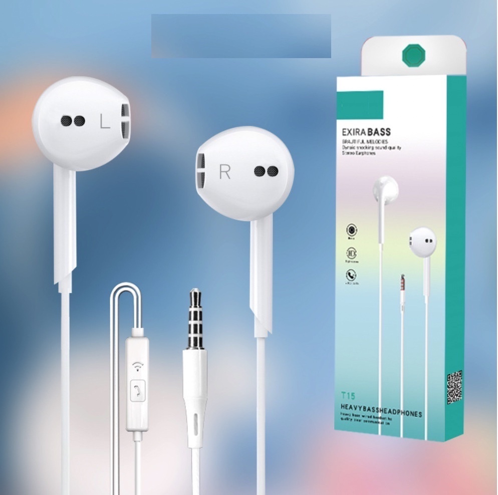 Popular heavy bass in-ear wired headphones suitable for Huawei Android type-c mobile phones (T15 round hole socket (with packaging))