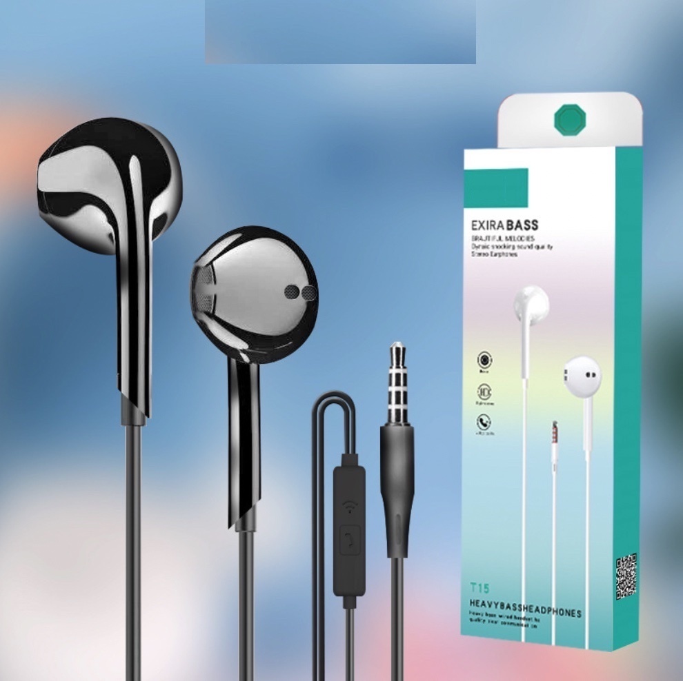 Popular heavy bass in-ear wired headphones suitable for Huawei Android type-c mobile phones (T15 round hole black (with packaging))