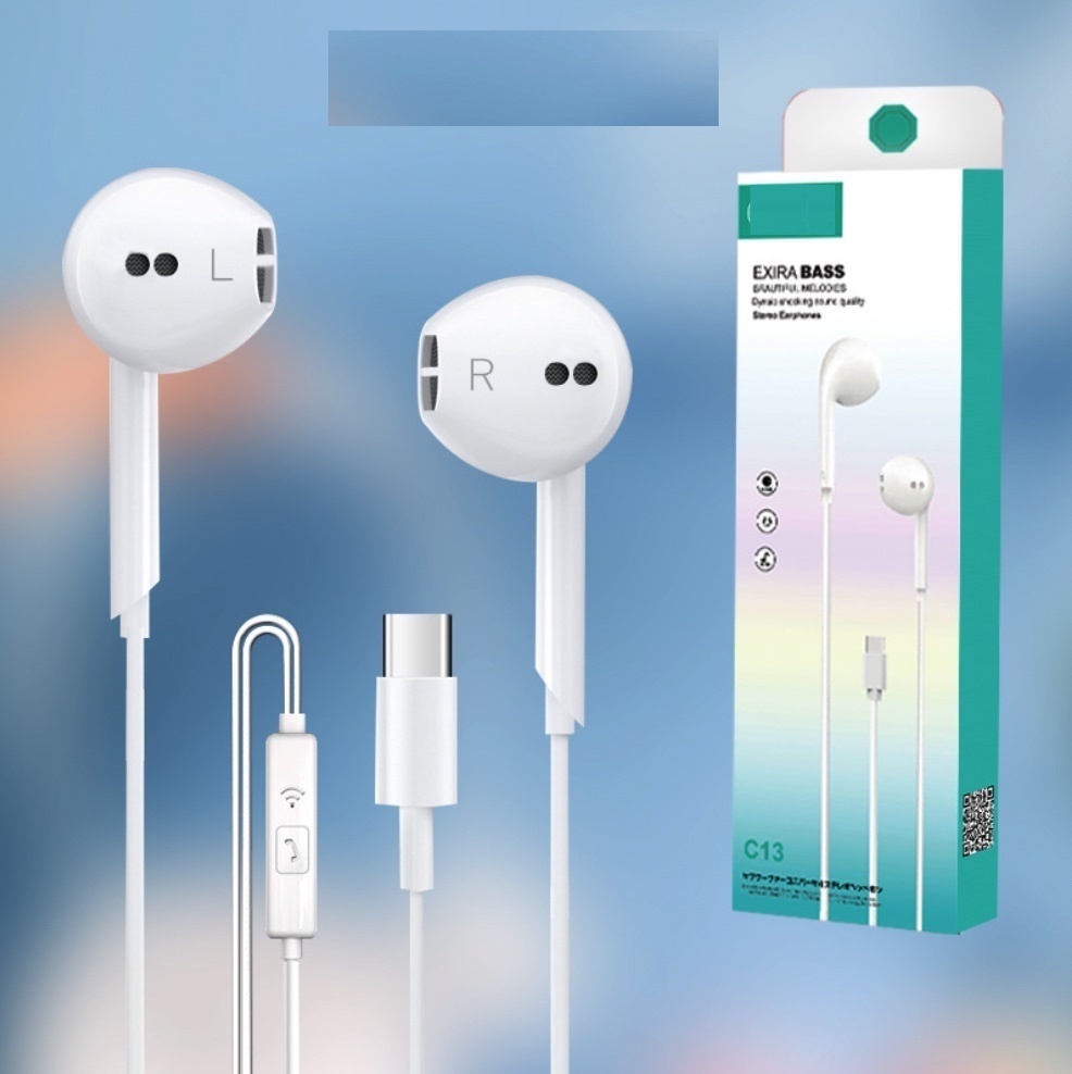 爆款重低音入耳式有線耳機適用華為安卓type-c手機(C13type-c扁口（帶包裝）)