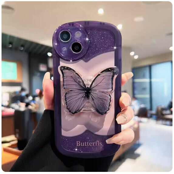 Hotly recommended purple smudged butterfly is suitable for Apple mobile phone cases (transparent purple [smudged butterfly + stand model] (contact customer service after placing an order to confirm the phone model)