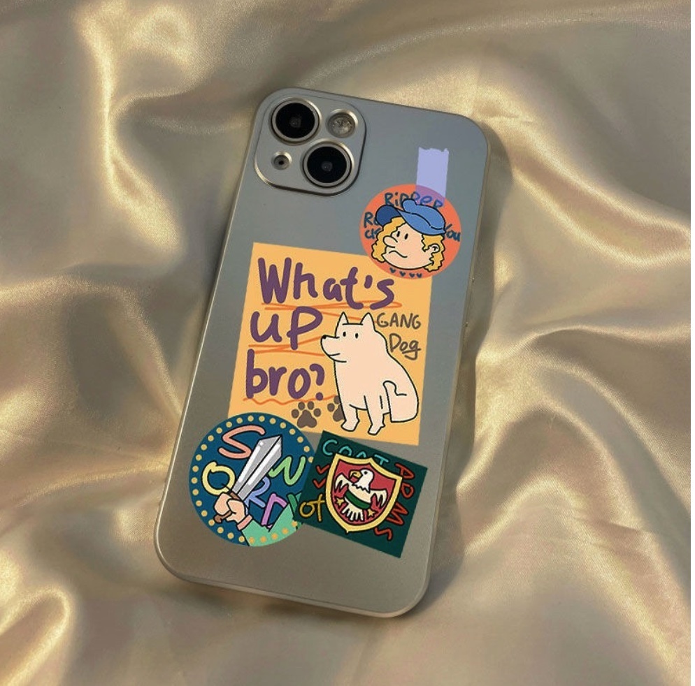 熱推可愛小狗彩繪金屬適用於iPhone系列手機殼（磨砂銀標籤狗狗）(下單後聯絡客服確認手機型號)
