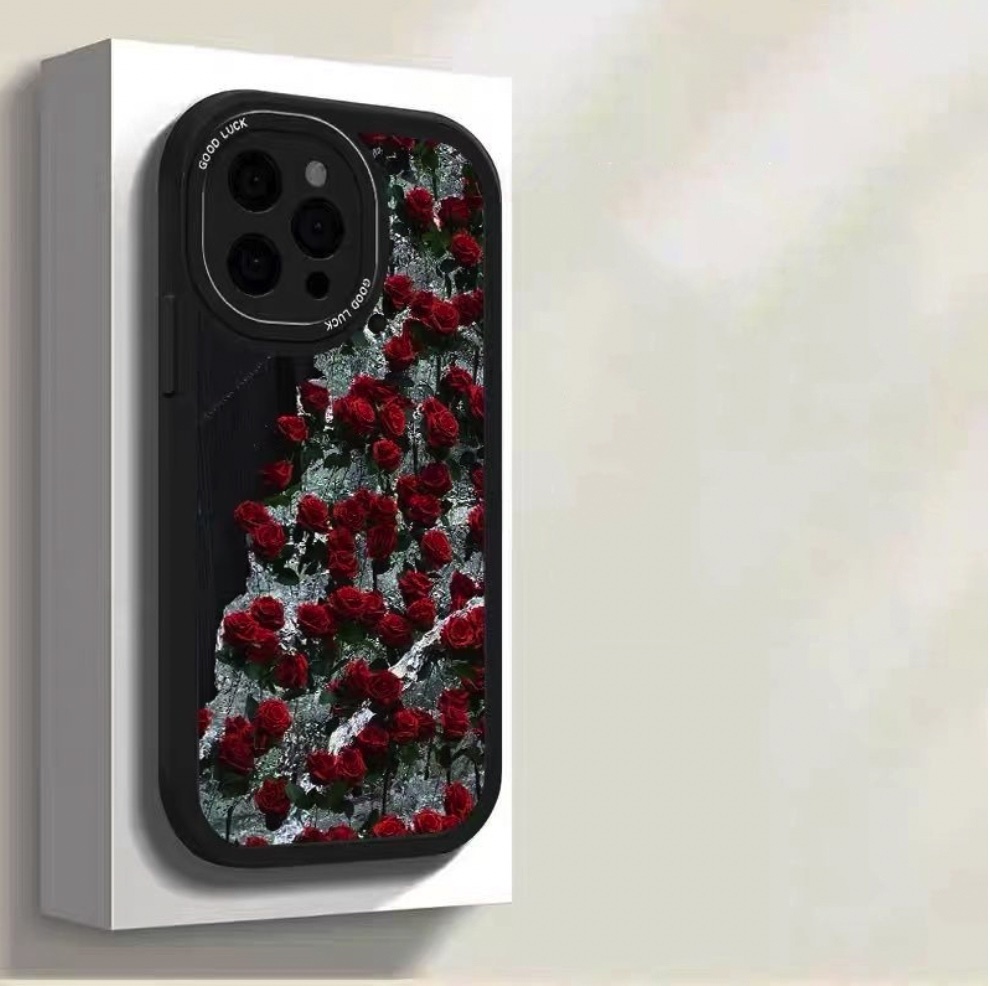 熱推彩繪玫瑰適用於iPhone系列手機殼（黑底冰原玫瑰花）(下單後聯絡客服確認手機型號)