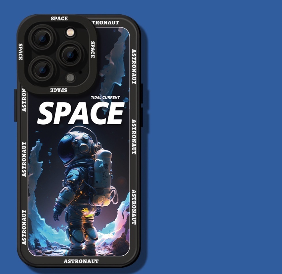 熱推彩繪星空太空人適用於iPhone系列手機殼（經典黑背影太空人）(下單後聯絡客服確認手機型號)