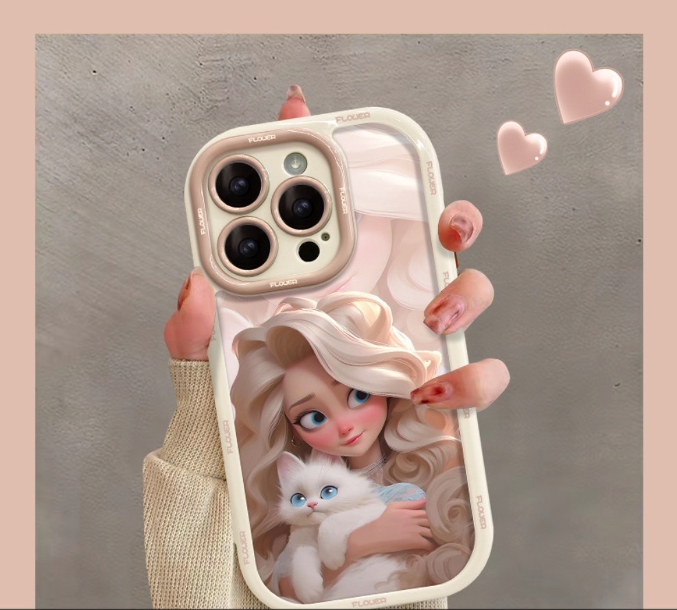 熱推彩繪公主適用於iPhone系列手機殼（忌廉白白色卷髮女孩）(下單後聯絡客服確認手機型號)