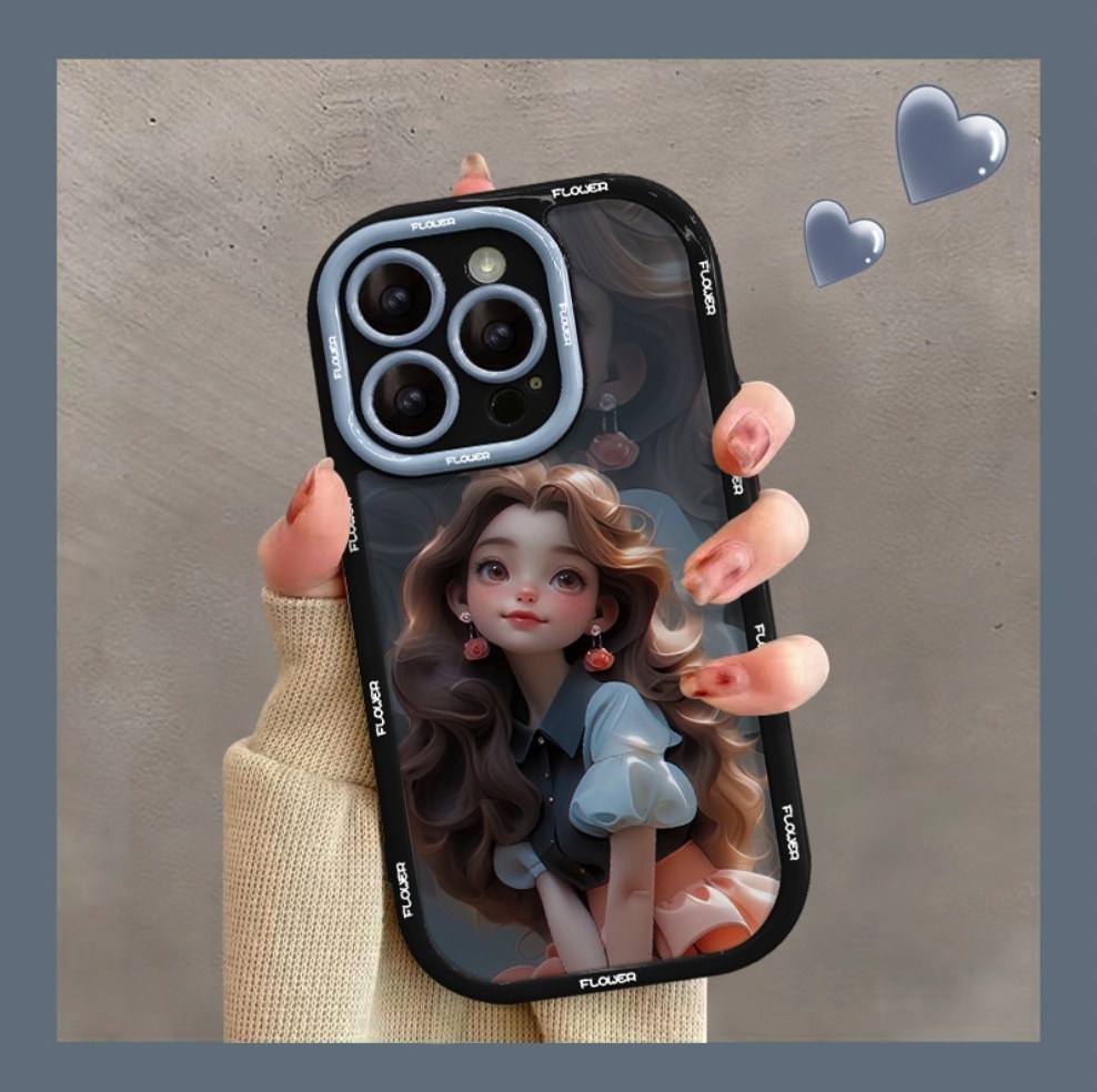 熱推彩繪公主適用於iPhone系列手機殼（經典黑棕色卷髮女孩）(下單後聯絡客服確認手機型號)