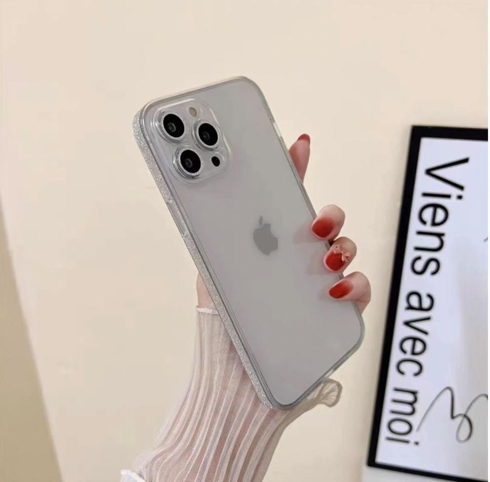 Hot push glass soft edge glitter is suitable for iPhone series mobile phone cases (silver glass cases) (contact customer service to confirm the phone model after placing the order)