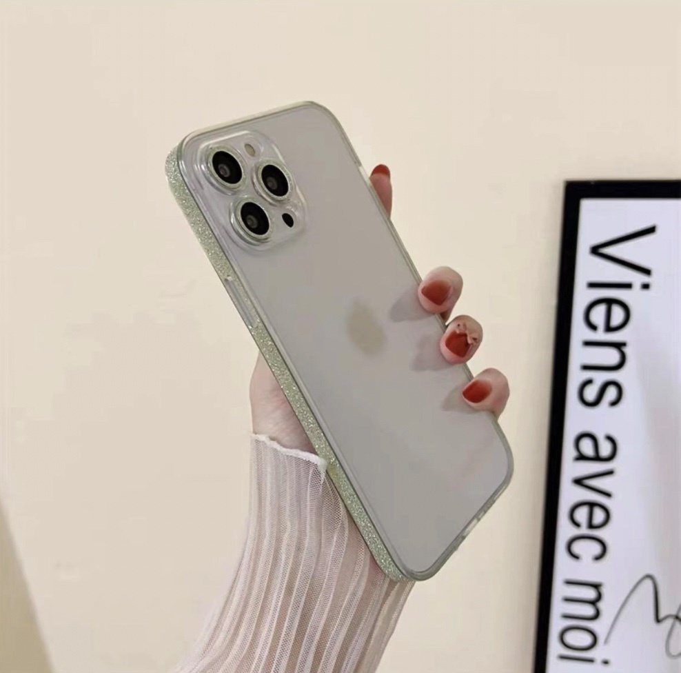 Hot push glass soft edge glitter is suitable for iPhone series mobile phone cases (green glass cases) (contact customer service to confirm the phone model after placing the order)