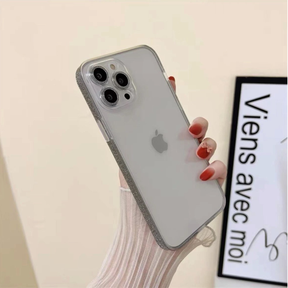 Hot push glass soft edge glitter is suitable for iPhone series mobile phone cases (black glass cases) (contact customer service to confirm the phone model after placing the order)