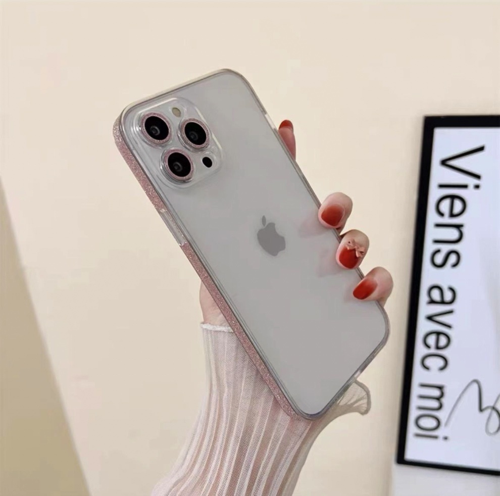 Hot push glass soft edge glitter is suitable for iPhone series mobile phone cases (pink glass case) (contact customer service to confirm the phone model after placing the order)