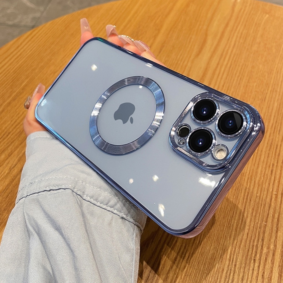 爆款軟殼電鍍保護套鏡頭膜適用於iPhone系列手機殼（藍色）(下單後聯絡客服確認手機型號)