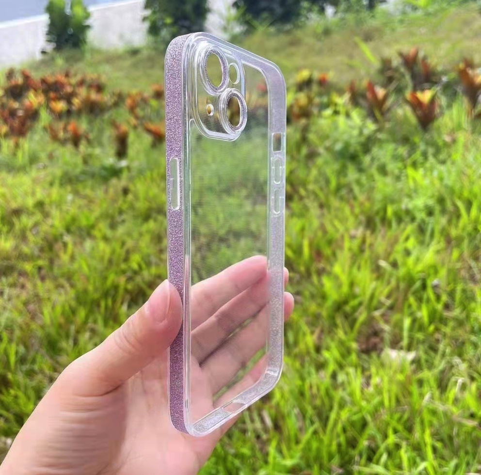 The popular glass soft edge glitter is suitable for iPhone series mobile phone cases (purple glass cases) (contact customer service to confirm the phone model after placing the order)