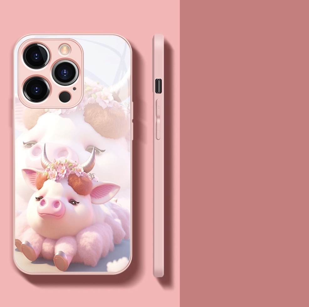 The popular painted zodiac sign is suitable for iPhone series mobile phone cases (Sakura Pink Ugly Cow) (contact customer service to confirm the phone model after placing the order)