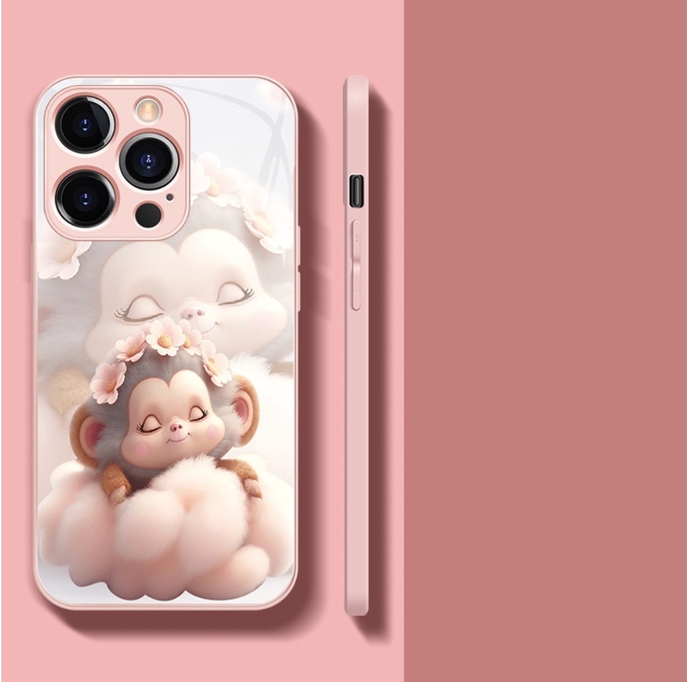 The popular painted zodiac signs are suitable for iPhone series mobile phone cases (Sakura pink monkey) (contact customer service to confirm the phone model after placing the order)