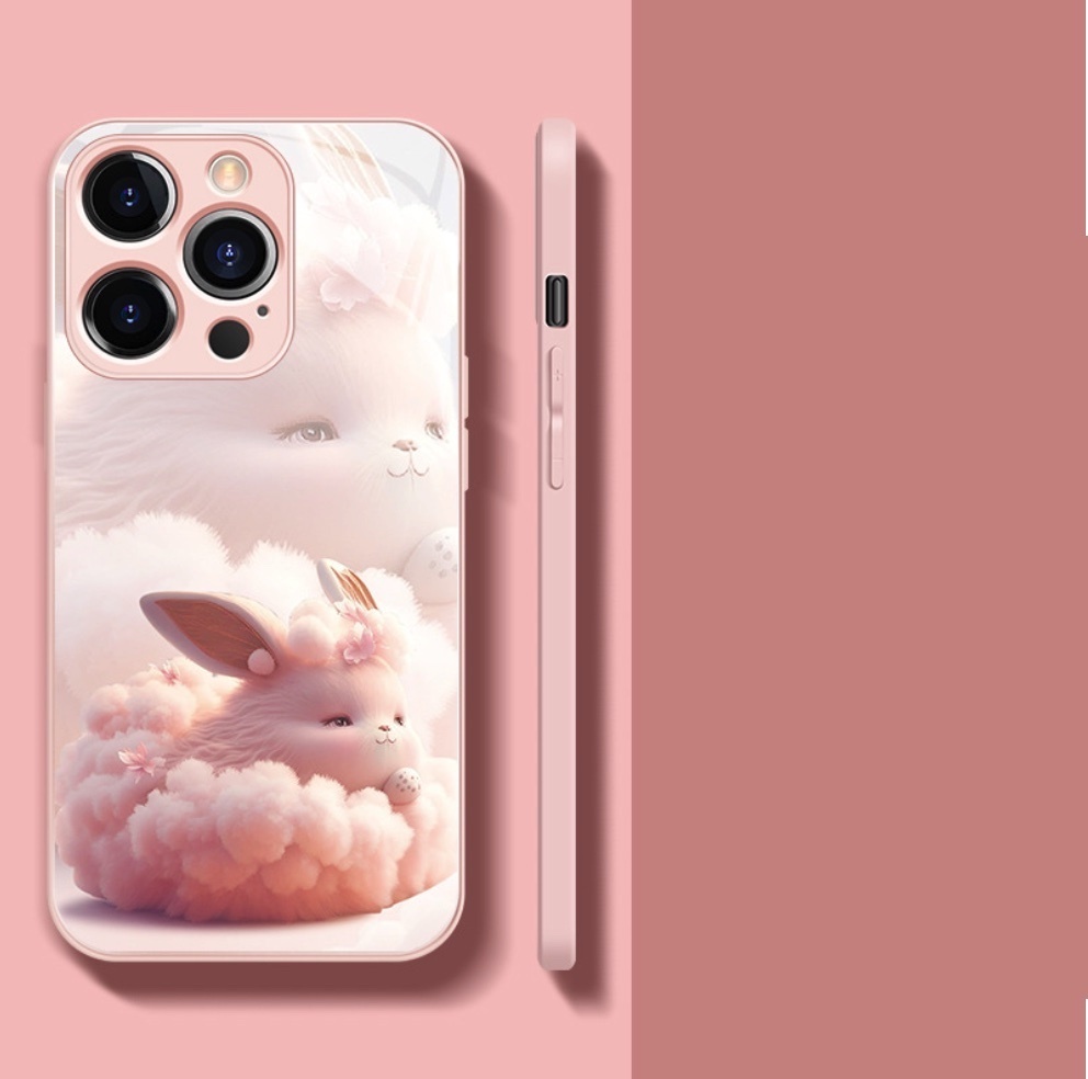 The popular painted zodiac sign is suitable for iPhone series mobile phone cases (Sakura Pink Rabbit) (contact customer service to confirm the phone model after placing the order)